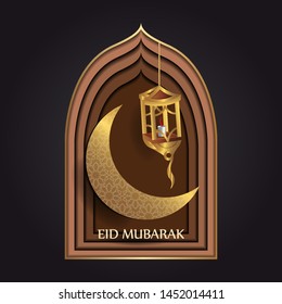 Vector of Eid Mubarak Greeting with ornament traditional islamic. Vector Illustration
