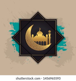 Vector of Eid Mubarak Greeting with ornament traditional islamic. Vector Illustration