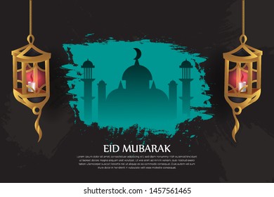 Vector of Eid Mubarak Greeting with ornament traditional islamic. Vector Illustration