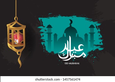 Vector of Eid Mubarak Greeting with ornament traditional islamic. Vector Illustration
