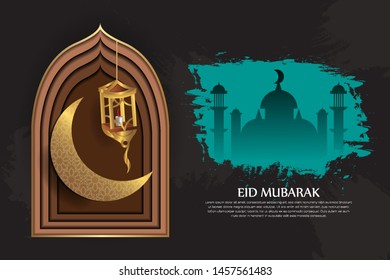 Vector of Eid Mubarak Greeting with ornament traditional islamic. Vector Illustration