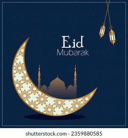 vector eid mubarak religious islamic festival background design blue