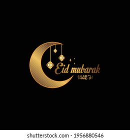 vector eid mubarok islamic design modern logo template in black background moon vector and lamp
