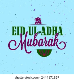 Tipografía del Vector Eid-Ul-Adha Mubarak con cara de oveja y helicóptero para la comunidad musulmana, celebración del festival del sacrificio.