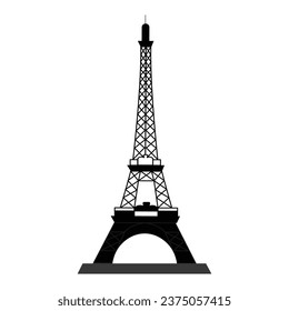 Vector eiffel tower black silhouette on white background.