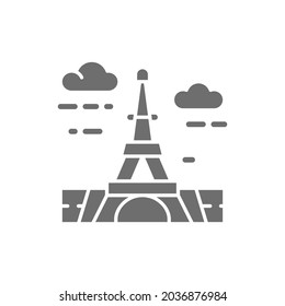 Vector Eiffel Tower, France, landmark grey icon.