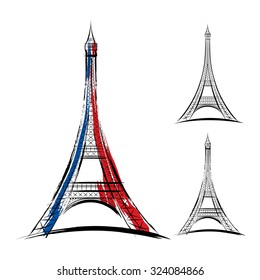 Vector eiffel tower in france on white background