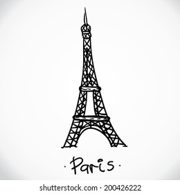 vector Eiffel tower isolated, hand drawn illustration