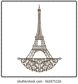 vector Eiffel tower isolated, hand drawn illustration