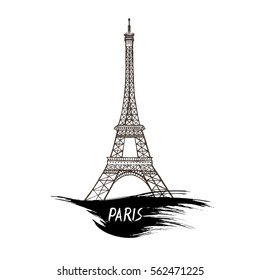 vector Eiffel tower isolated, hand drawn illustration