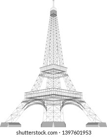 Vector of Eiffel Tower look up from ground level isolated on white background.