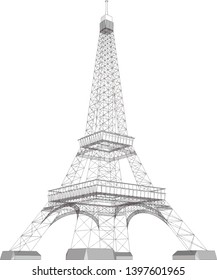 Vector of Eiffel Tower look up from ground level isolated on white background.