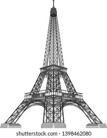 Vector of Eiffel Tower look up from ground level isolated on white background.