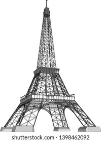 Vector of Eiffel Tower look up from ground level isolated on white background.