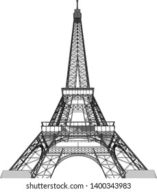 Vector of Eiffel Tower look up from ground level isolated on white background.