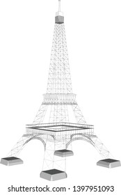 Vector of Eiffel Tower  from mid air point of view isolated on white background.