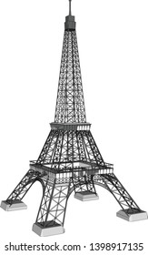 Vector of Eiffel Tower from mid air point of view isolated on white background.