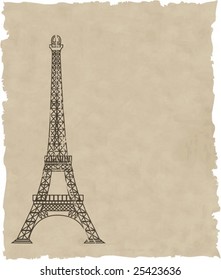 the vector eiffel tower on old paper
