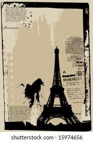 vector eiffel tower on typographic background