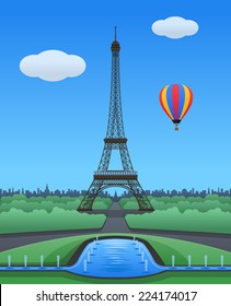 Vector Eiffel Tower Scenery in Paris on a Sunny Day Illustration