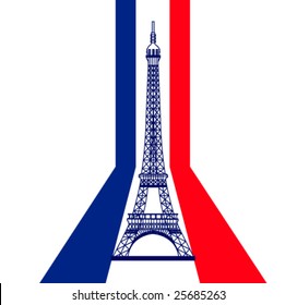 Vector eiffel tower silhouette skyline with French flag