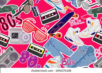  vector eighties fashion illustration seamless pattern attributes