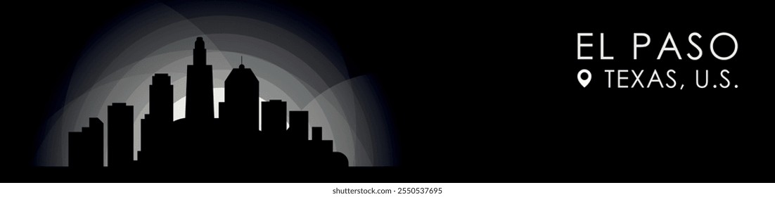 Vector El Paso, Texas State USA cityscape banner. Black and white American city placard profile picture for header, footer