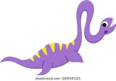 Vector elasmosaurus icon. Cute aquatic dinosaur illustration for kids. Funny ocean dino with long neck clipart for children isolated on white background. Cartoon prehistoric sea animal picture
