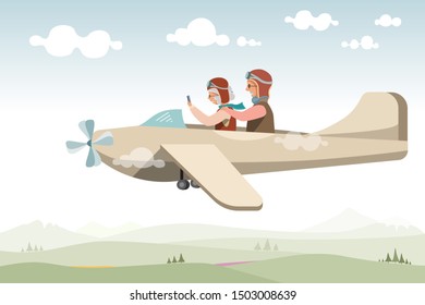 vector of elderly couple travel on private plane