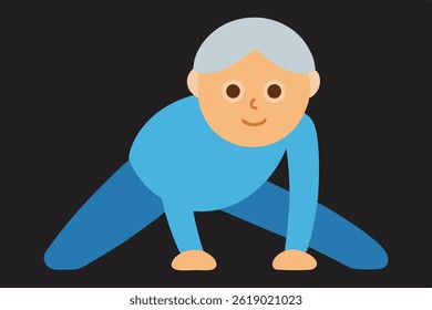 Vector of an elderly person practicing mindful stretching with a trainer, highlighting gentle posture, rehabilitation focus, wellness, and recovery. Perfect for therapy, fitness, and healthcare design