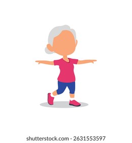 vector Elderly woman in red shirt and blue shorts doing exercise vector illustration banner design white background 