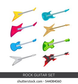 Vector electric and acoustic guitars icon set.