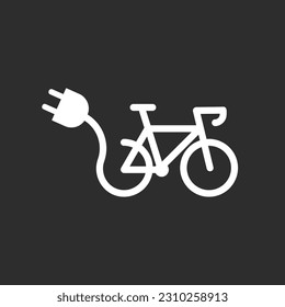 Vector electric bicycle silhouette logo, e-bike icon isolated electro bike on black ackground minimal