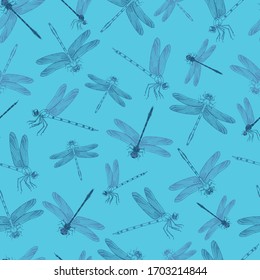 Vector electric blue dragonfly seamless pattern  perfect for fabric, textile, wallpaper, gift paper, scrapbook