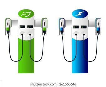 Vector Electric car charging column set 4