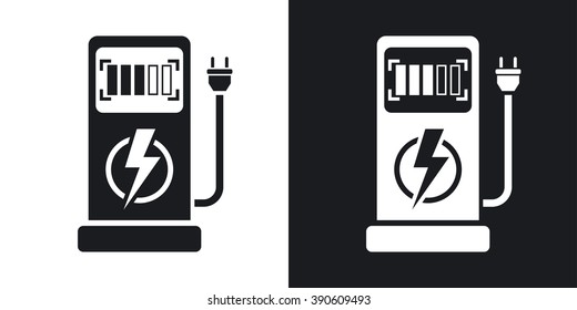 Vector electric car charging station icon. Two-tone version on black and white background