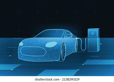 Elektroauto mit Ladestationen Konzept. Technischer Hintergrund.