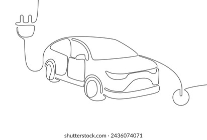 Vector electric car concept. Single line draw graphic illustration.