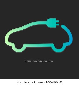 Vector Electric Car Green and Dark Background Icon 