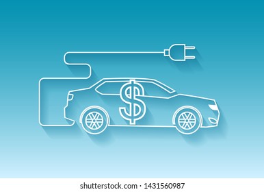 Vector of electric car icon with dollar sign on blue bacground