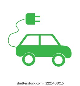 Vector electric car Icon. Green logotype. Eco friendly auto or electric vehicle concept on white background.