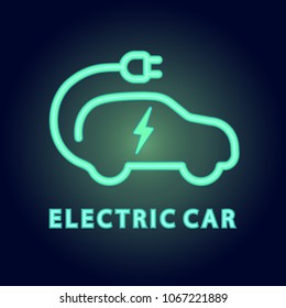 Vector electric car Icon. Logo element illustration in neon light style. EPS 10