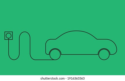 A vector of electric car outline been charge on green background. Electric car is having high demand lately