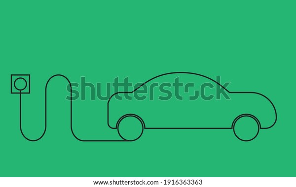 A vector of\
electric car outline been charge on green background. Electric car\
is having high demand lately
