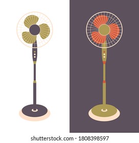 Vector electric fan isolated on background. Household devices for air cooling and conditioning, climate control. Vector illustration in flat