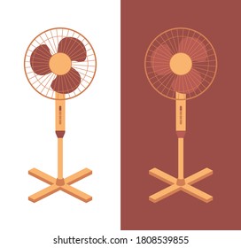 Vector electric fan isolated on background. Household devices for air cooling and conditioning, climate control. Vector illustration in flat