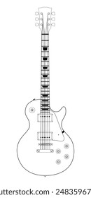 Vector Electric Guitar, isolated on white background. Vector black and white illustration. Classic electric guitar.