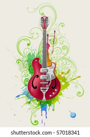 Vector electric guitar on grunge abstract background