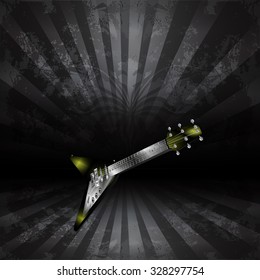 Vector electric guitar in perspective on a dark background in grunge style