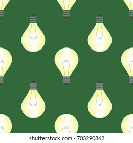 Vector Electric Lamp Seamless Pattern on Green Background